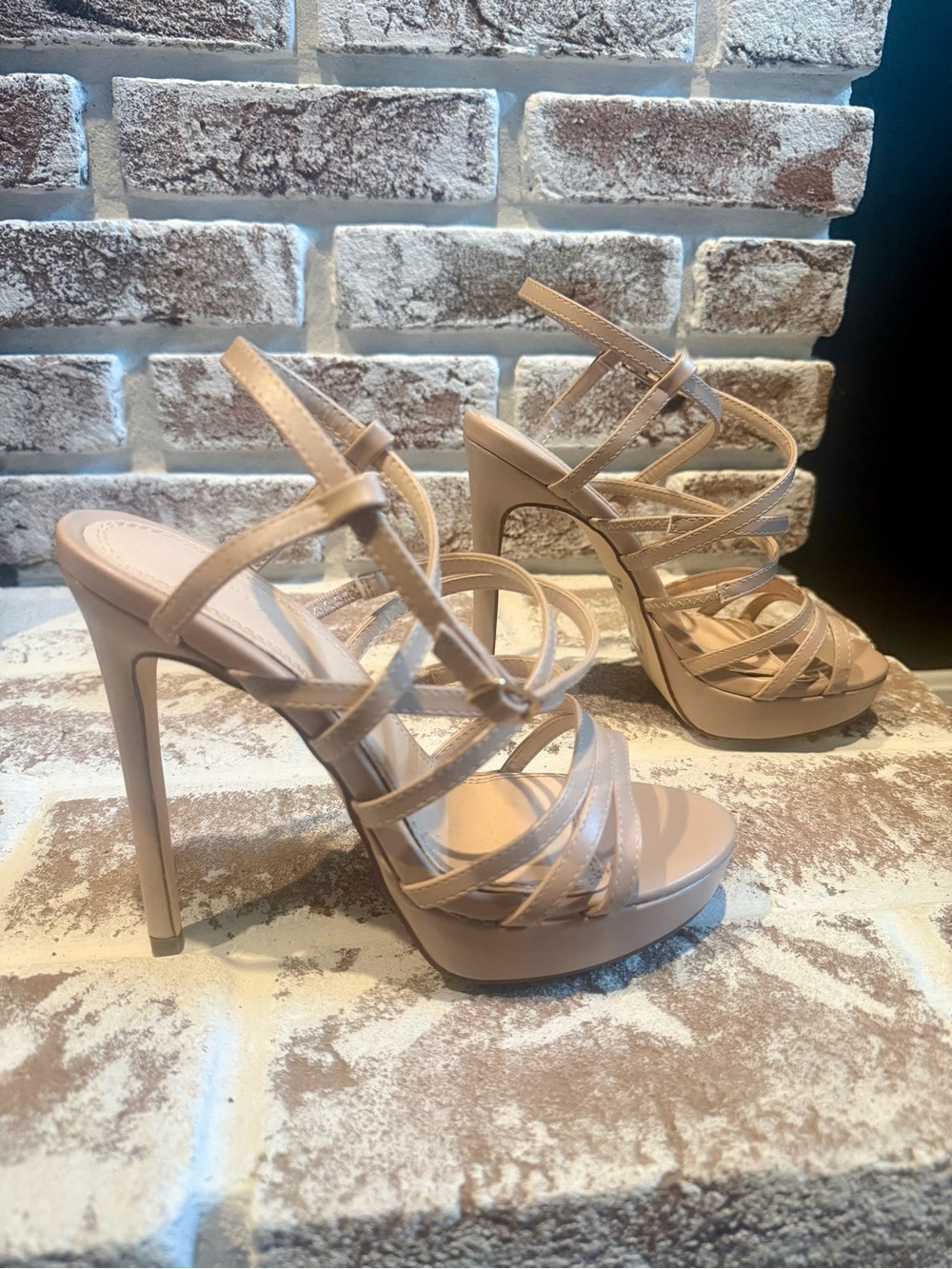Nude Strappy High Heel Sandals - Elegant Women’s Evening Shoes